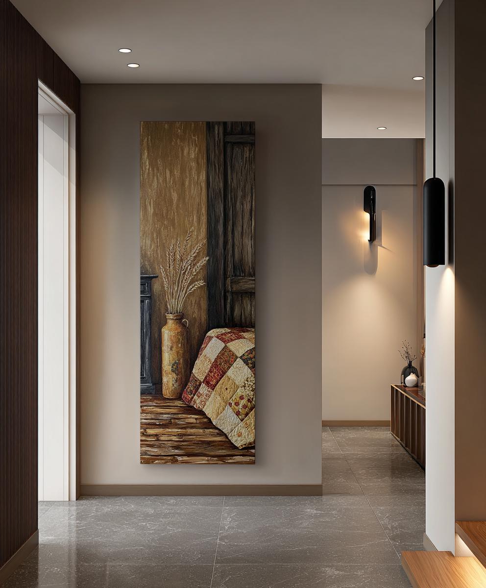 Wheat Sheaf Still Life Canvas Art | Impasto Painting Print | Bohemian Farmhouse Wall Art For Bedroom | Honeycomb Clay Art Long Vertical Art