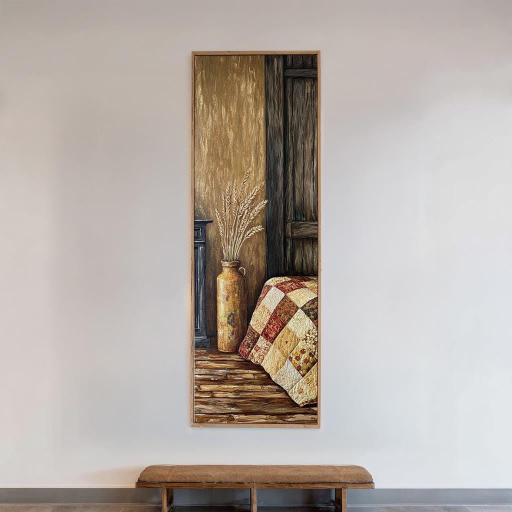 Wheat Sheaf Still Life Canvas Art | Impasto Painting Print | Bohemian Farmhouse Wall Art For Bedroom | Honeycomb Clay Art Long Vertical Art