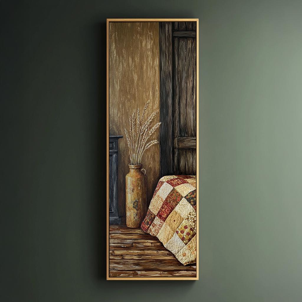 Wheat Sheaf Still Life Canvas Art | Impasto Painting Print | Bohemian Farmhouse Wall Art For Bedroom | Honeycomb Clay Art Long Vertical Art