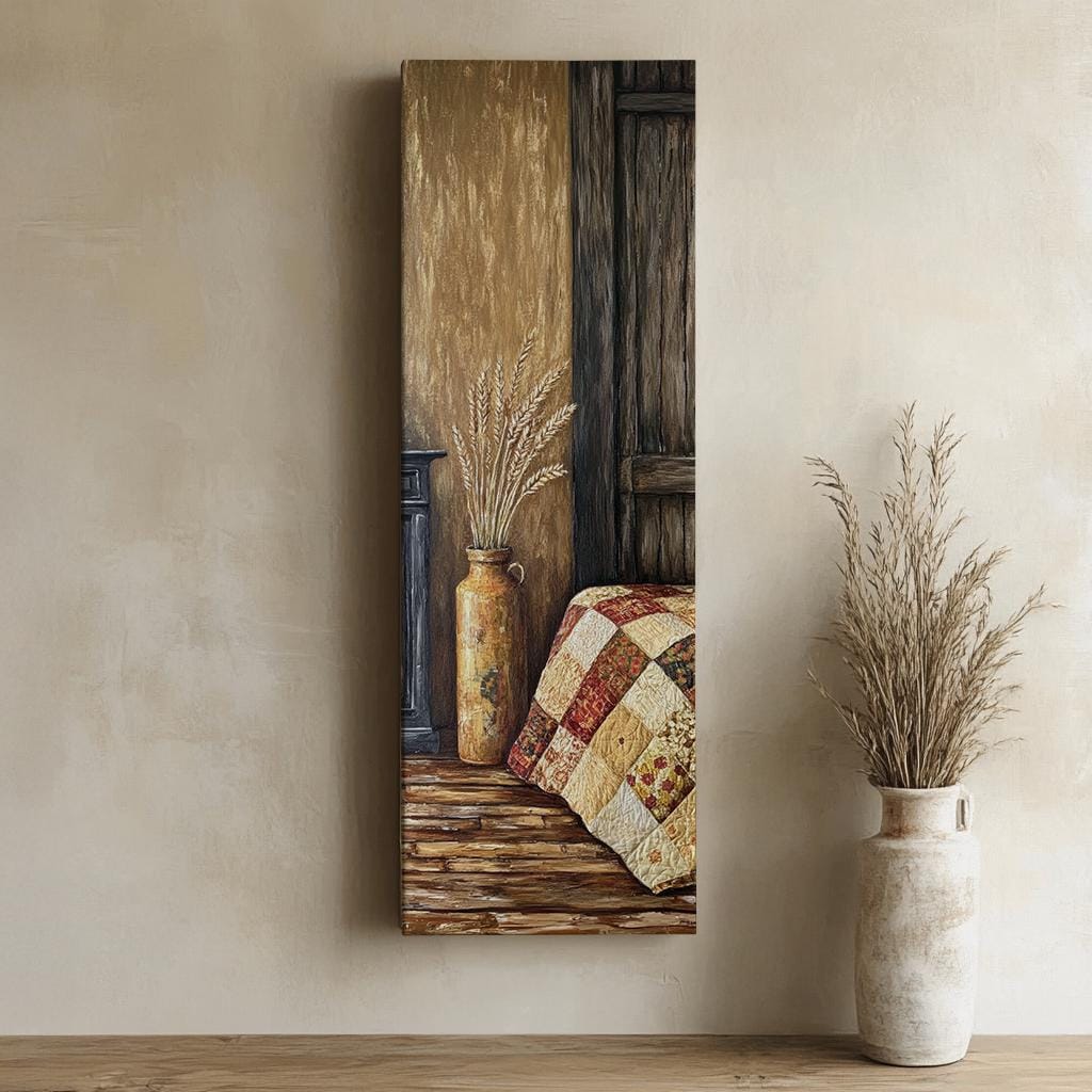 Wheat Sheaf Still Life Canvas Art | Impasto Painting Print | Bohemian Farmhouse Wall Art For Bedroom | Honeycomb Clay Art Long Vertical Art