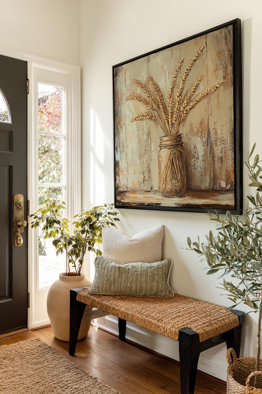 Wheat Sheaf Impasto Canvas Art | Textural Palette Knife Print | Bohemian Farmhouse Wall Art For Living Room Square Canvas Art