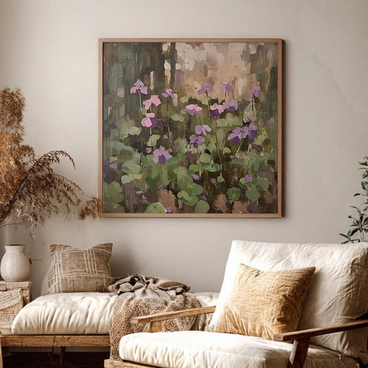 Violet Impressionism Canvas Art | Impasto Print | Bohemian Wall Art For Living Room | Mauve Amethyst Art Square Canvas Art