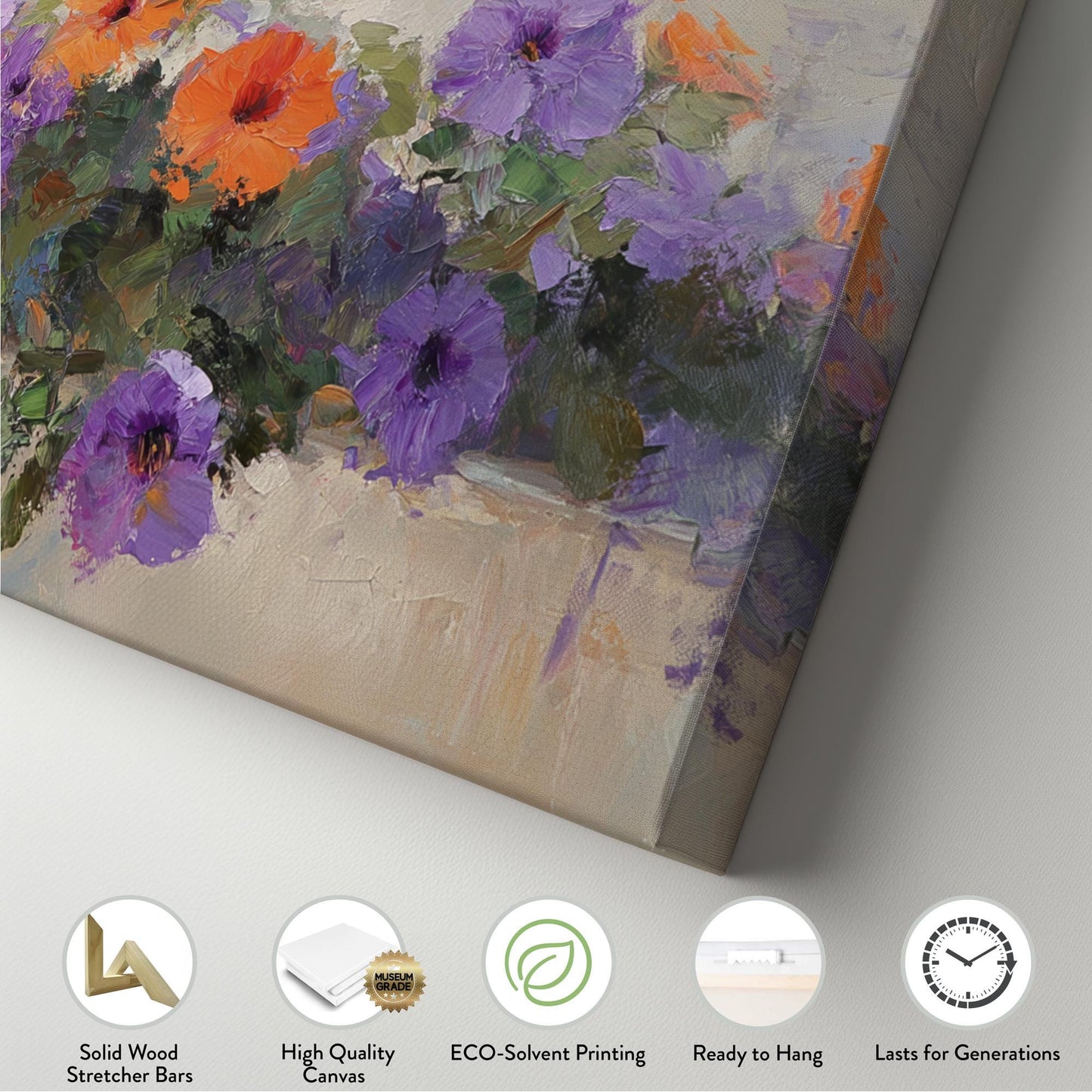 Vibrant Petunia Canvas Art | Impasto Floral Print | Bohemian Wall Art For Living Room | Apricot Blush Art Panoramic Wall Art