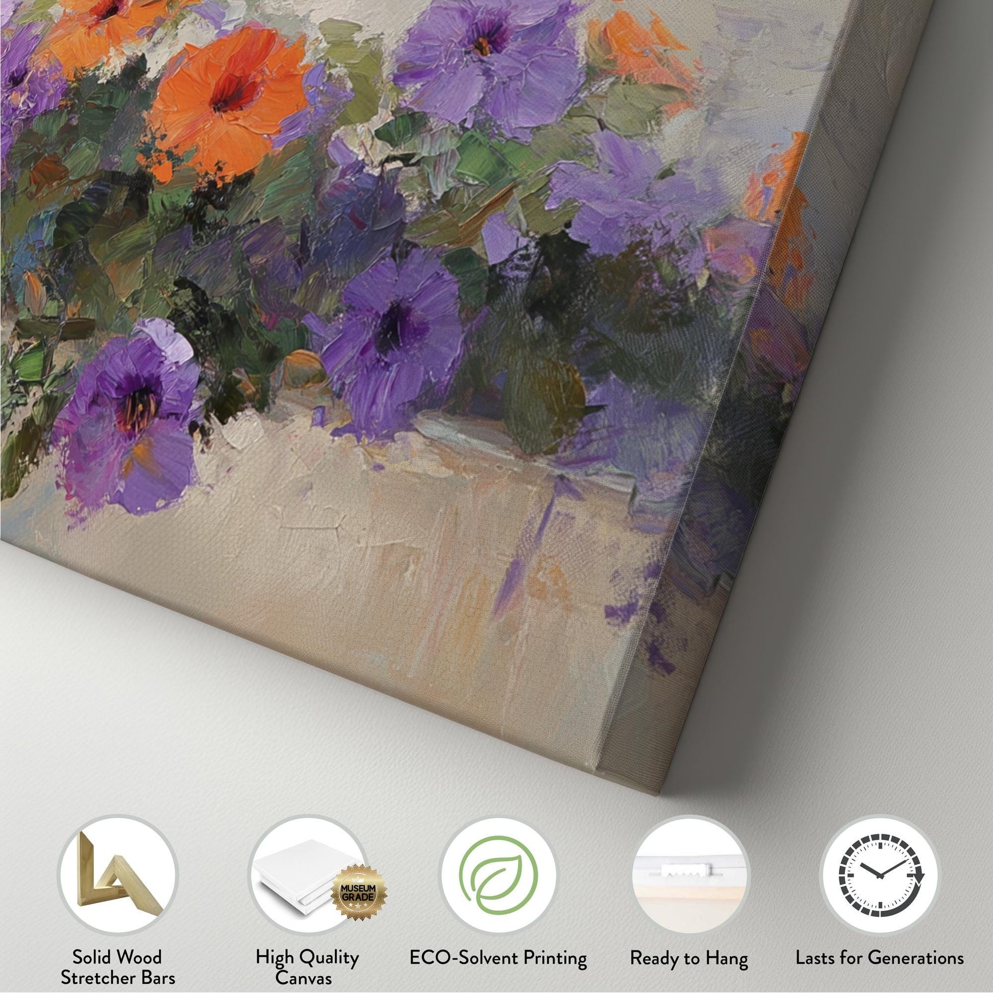 Vibrant Petunia Canvas Art | Impasto Floral Print | Bohemian Wall Art For Living Room | Apricot Blush Art Panoramic Wall Art