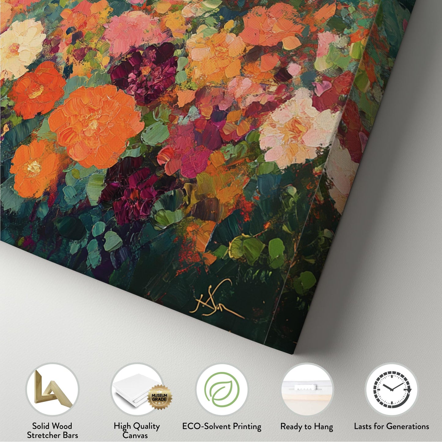 Vibrant Floral Canvas Art | Impasto Painting Print | Bohemian Wall Art For Living Room | Terracotta Jade Art Panoramic Wall Art