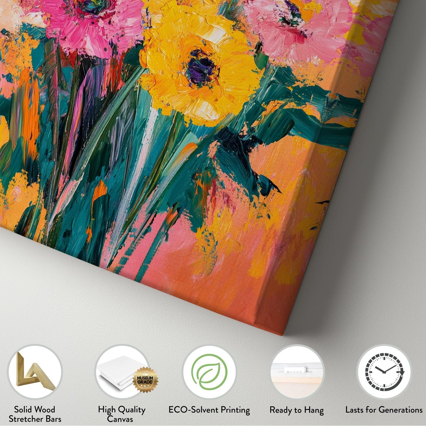Vibrant Floral Bouquet Canvas Art | Impasto Floral Print | Bohemian Modern Wall Art For Living Room Vertical Canvas
