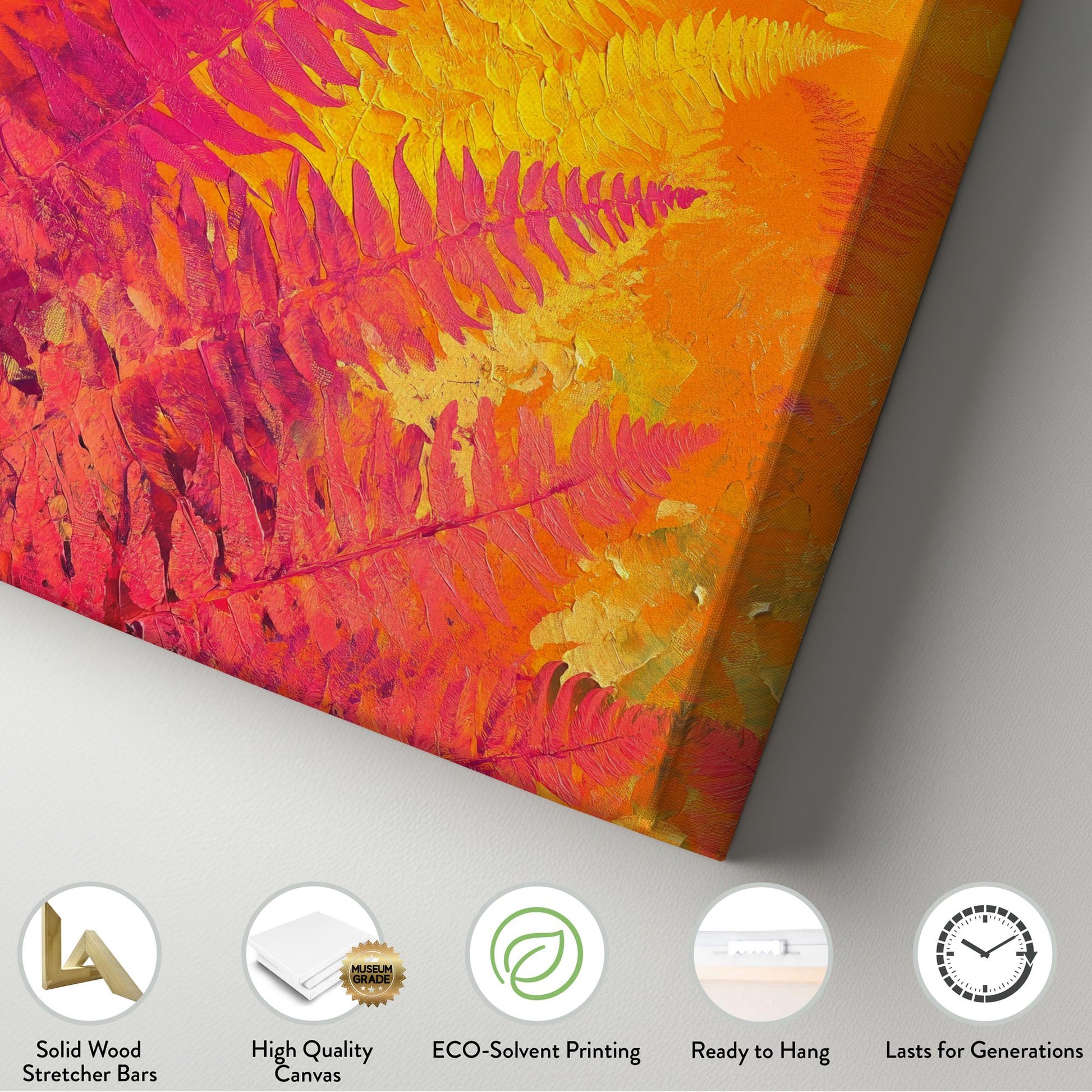 Vibrant Fern Canvas Art | Impasto Print | Biophilic Wall Art For Living Room | Sunset Hues Art | Modern Bohemian Decor Vertical Canvas