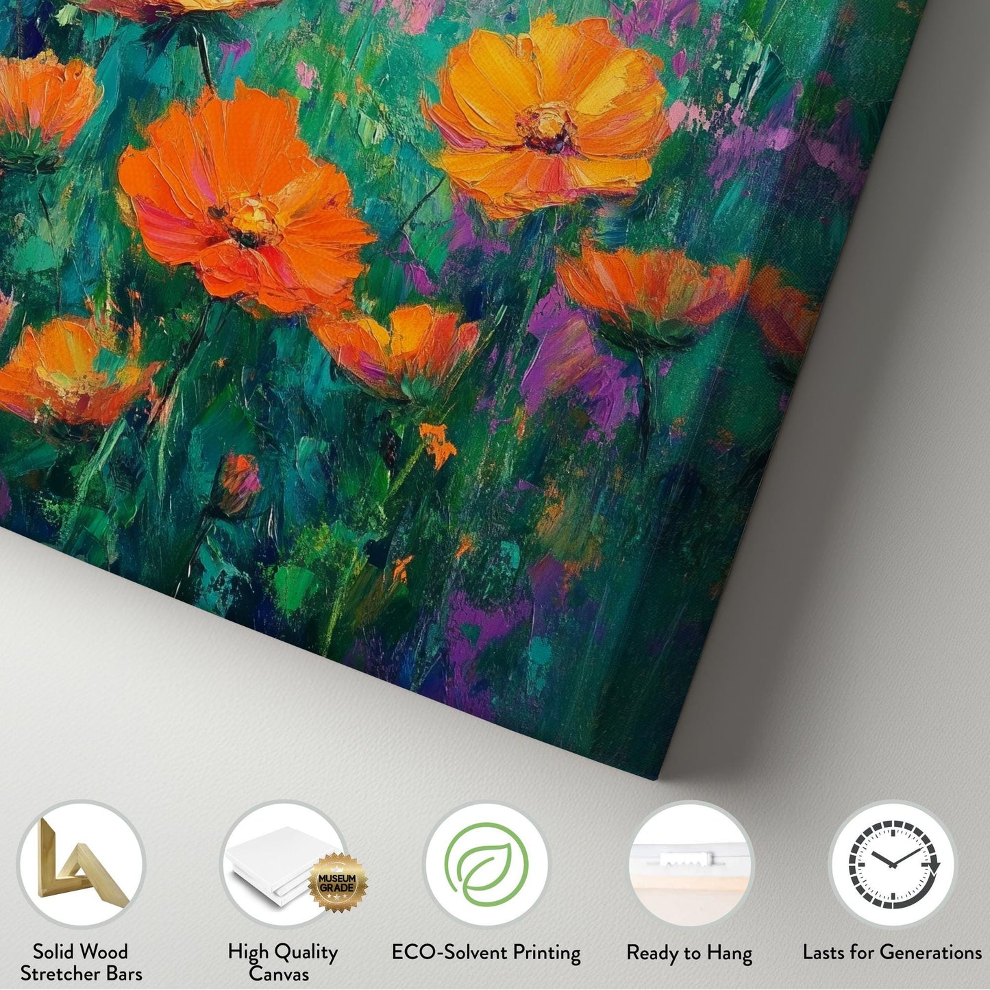 Vibrant Cosmos Meadow Canvas Art | Impasto Floral Print | Bohemian Maximalist Wall Art For Living Room Vertical Canvas