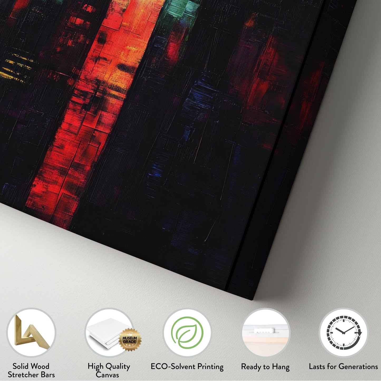 Urban Sunset Canvas Art | Impasto Palette Knife Print | Mid Century Modern Wall Art For Living Room Long Vertical Art