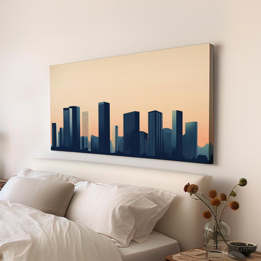 Urban Skyline Canvas Art | Minimalist Geometric Print | Contemporary Wall Art For Living Room | Warm Sunset Hues Art Horizontal Art