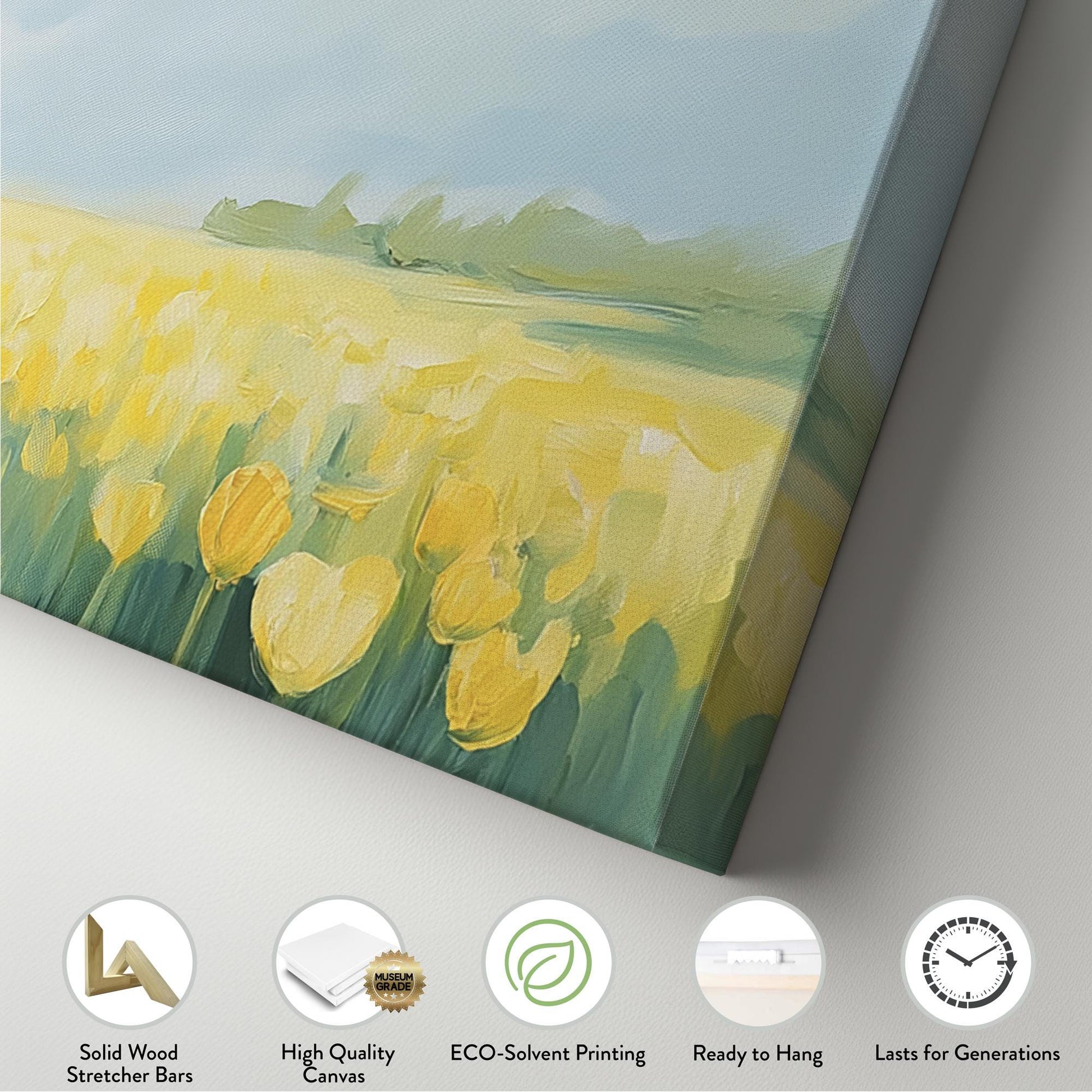 Tulip Field Canvas Art | Impressionistic Impasto Print | Coastal Farmhouse Wall Art For Living Room | Spring Meadow Art Panoramic Wall Art