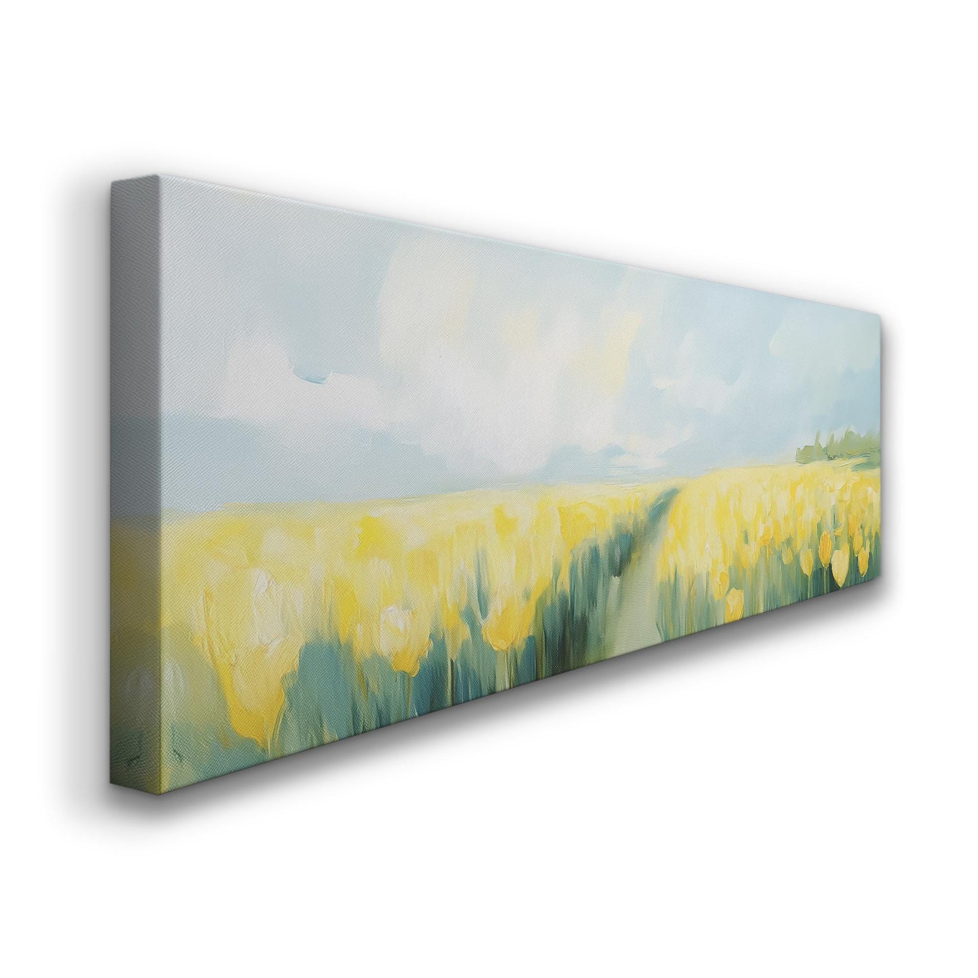 Tulip Field Canvas Art | Impressionistic Impasto Print | Coastal Farmhouse Wall Art For Living Room | Spring Meadow Art Panoramic Wall Art