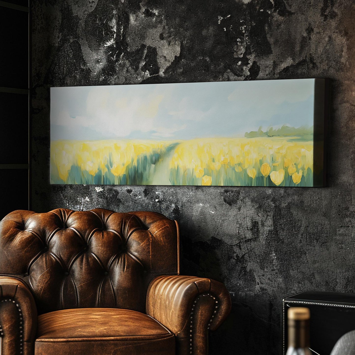 Tulip Field Canvas Art | Impressionistic Impasto Print | Coastal Farmhouse Wall Art For Living Room | Spring Meadow Art Panoramic Wall Art