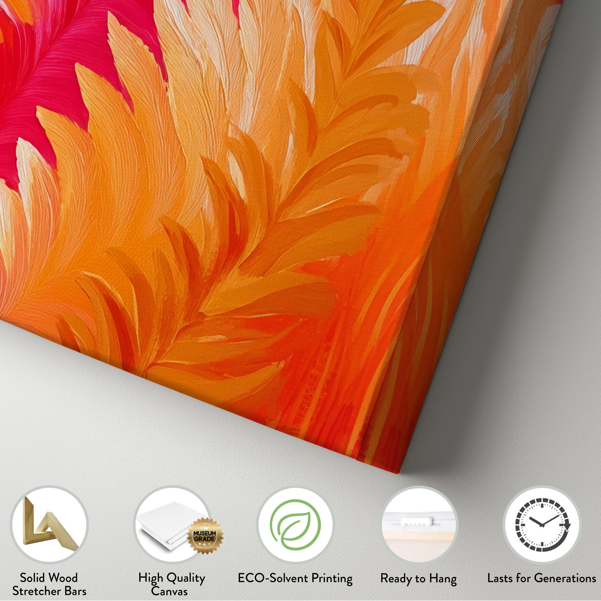 Tropical Fern Canvas Art | Impasto Print | Bohemian Wall Art For Living Room | Sunset Coral Art | Modern Maximalist Decor Square Canvas Art