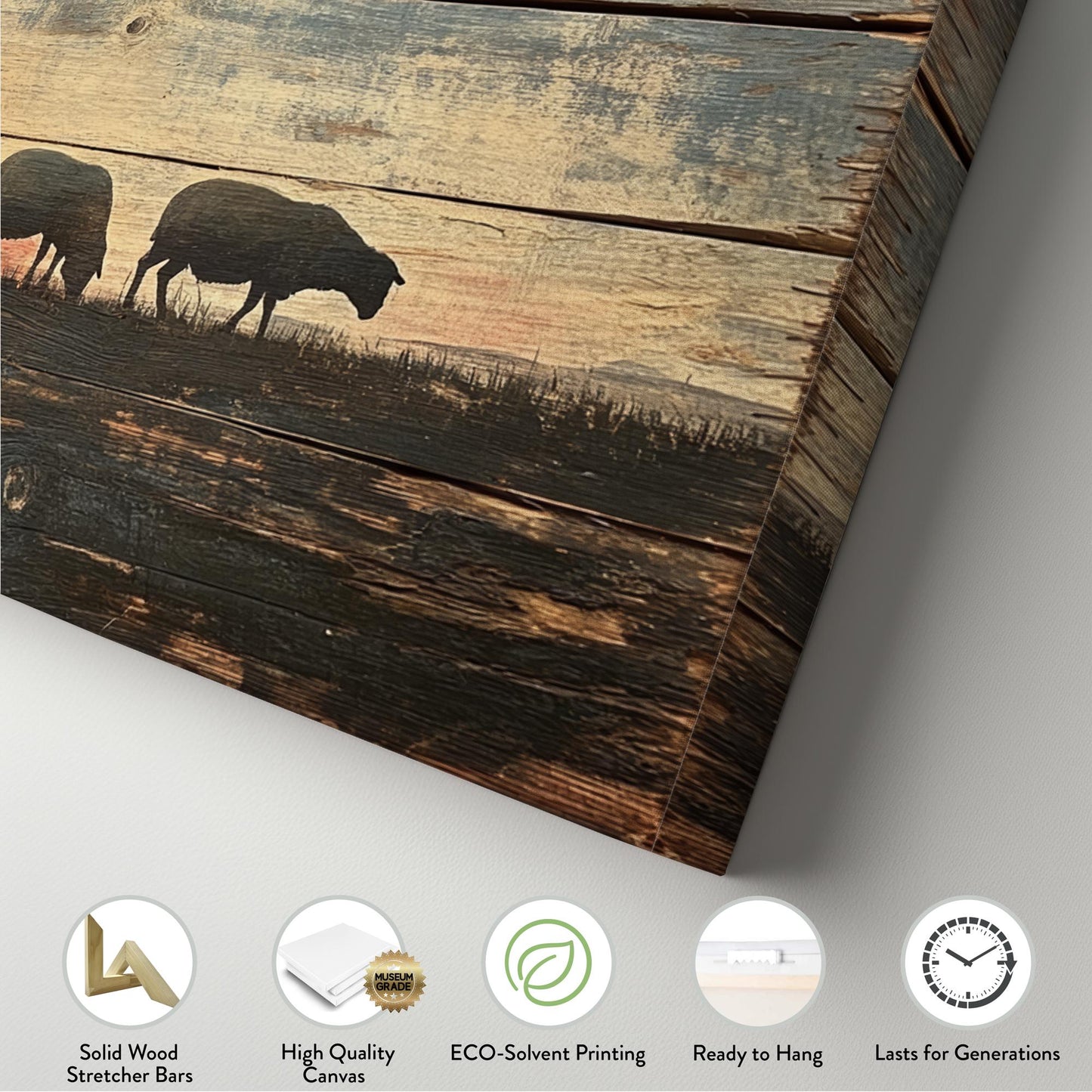 Tranquil Sunset Sheep Canvas Art | Silhouette Print | Bohemian Wall Art For Living Room | Warm Ember Art Panoramic Wall Art