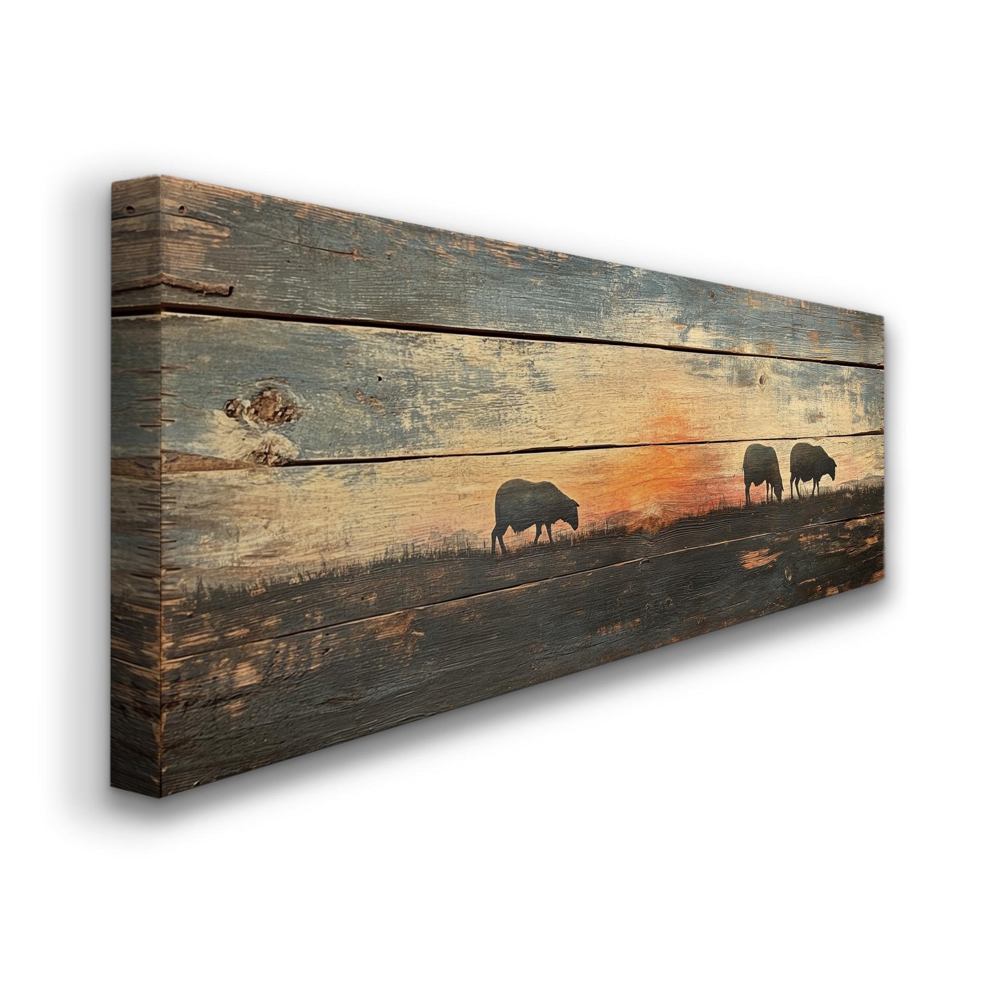 Tranquil Sunset Sheep Canvas Art | Silhouette Print | Bohemian Wall Art For Living Room | Warm Ember Art Panoramic Wall Art