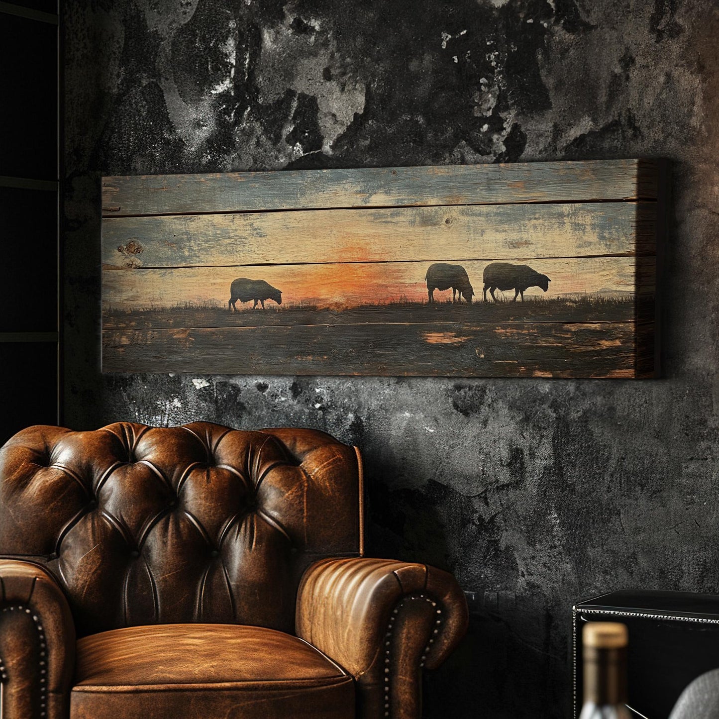 Tranquil Sunset Sheep Canvas Art | Silhouette Print | Bohemian Wall Art For Living Room | Warm Ember Art Panoramic Wall Art