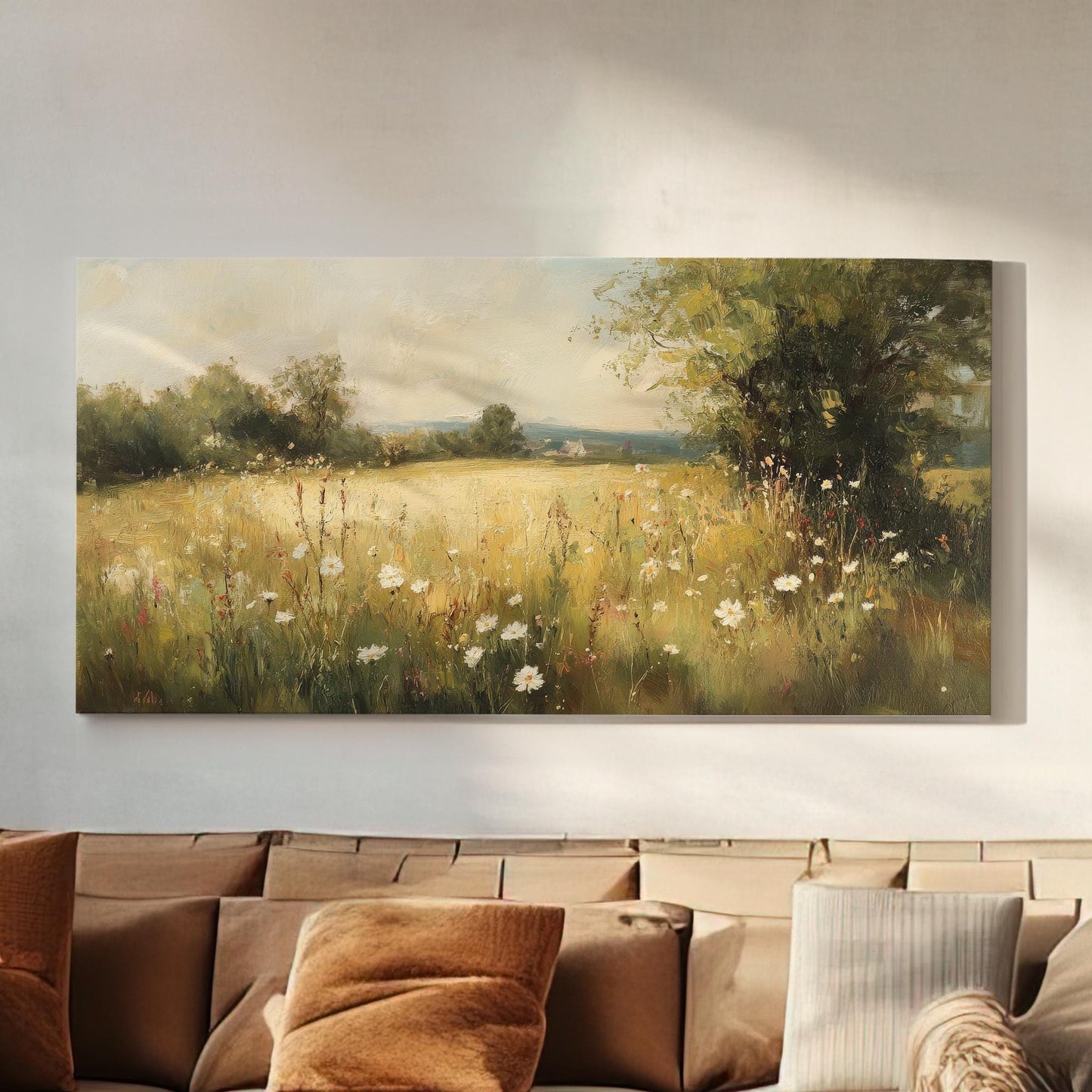 Tranquil Meadow Canvas Art | Impasto Impressionism Print | Bohemian Wall Art For Living Room | Honeyed Wheat Art Horizontal Art