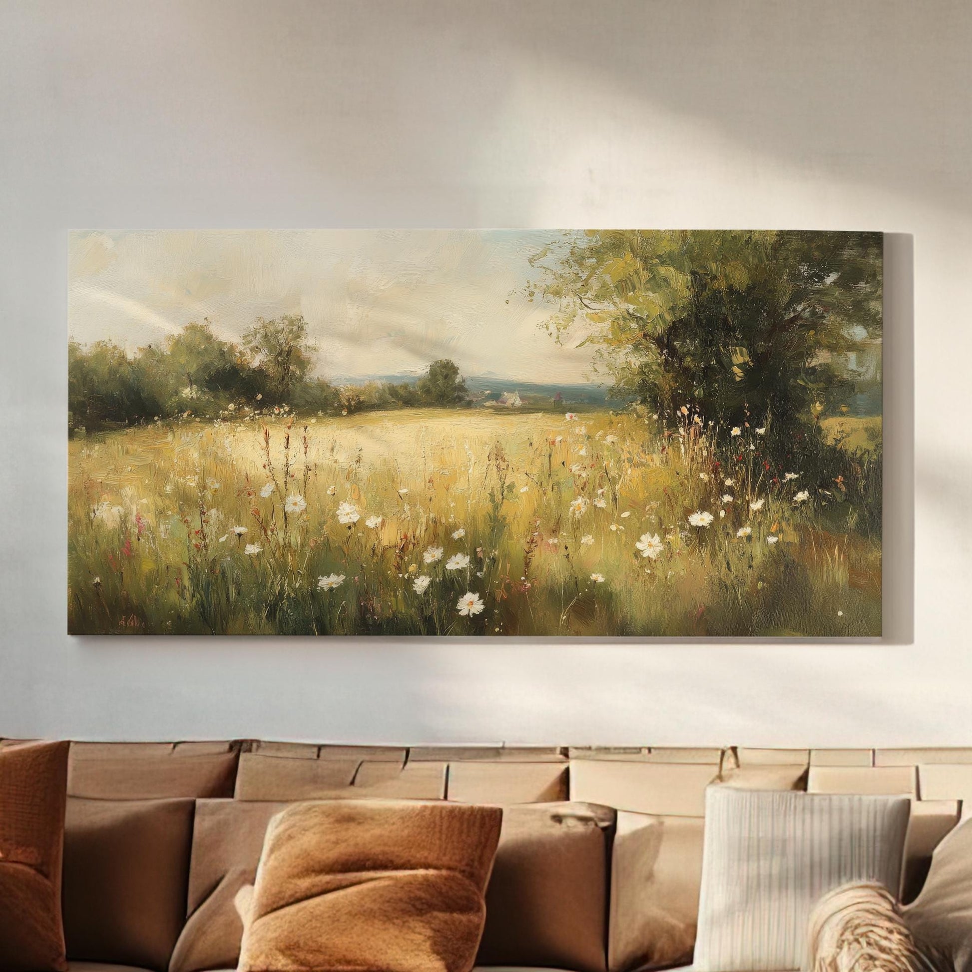 Tranquil Meadow Canvas Art | Impasto Impressionism Print | Bohemian Wall Art For Living Room | Honeyed Wheat Art Horizontal Art
