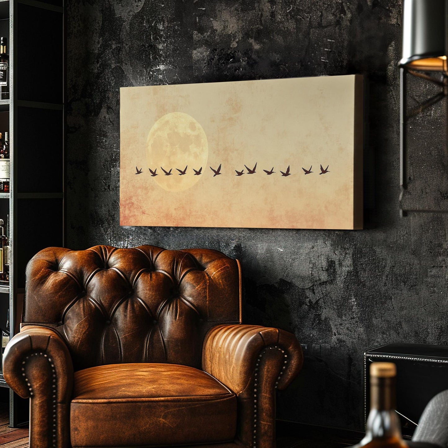 Tranquil Flight Canvas Art | Silhouette Print | Minimalist Wall Art For Living Room | Honeycomb Beige Art | Zen Decor Horizontal Art