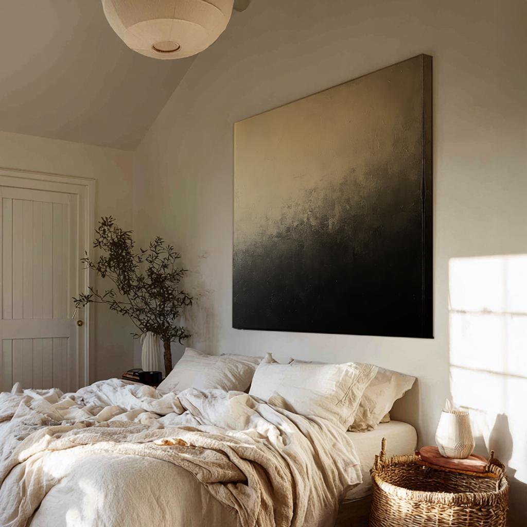 Textured Ombr Canvas Art | Impasto Print | Scandinavian Wall Art For Living Room | Warm Taupe Charcoal Art Square Canvas Art