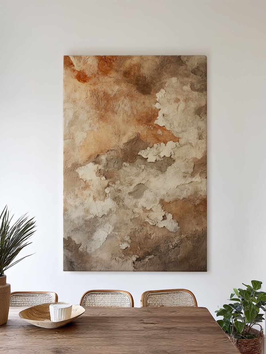 Textured Desert Hues Canvas Art | Abstract Spatter Print | Minimalist Wall Art For Living Room | Sandstone Clay Art Vertical Canvas