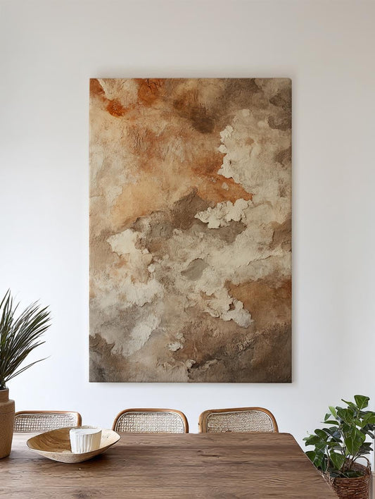 Textured Desert Hues Canvas Art | Abstract Spatter Print | Minimalist Wall Art For Living Room | Sandstone Clay Art Vertical Canvas