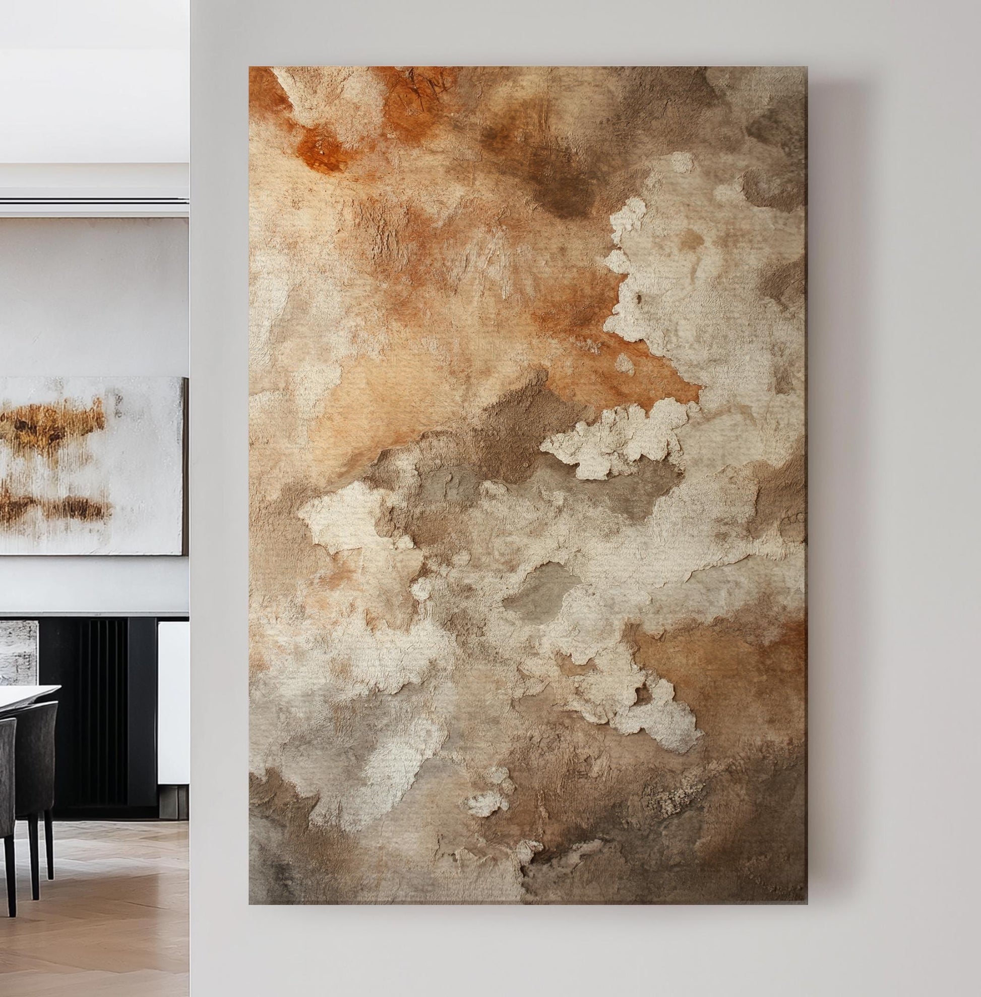 Textured Desert Hues Canvas Art | Abstract Spatter Print | Minimalist Wall Art For Living Room | Sandstone Clay Art Vertical Canvas