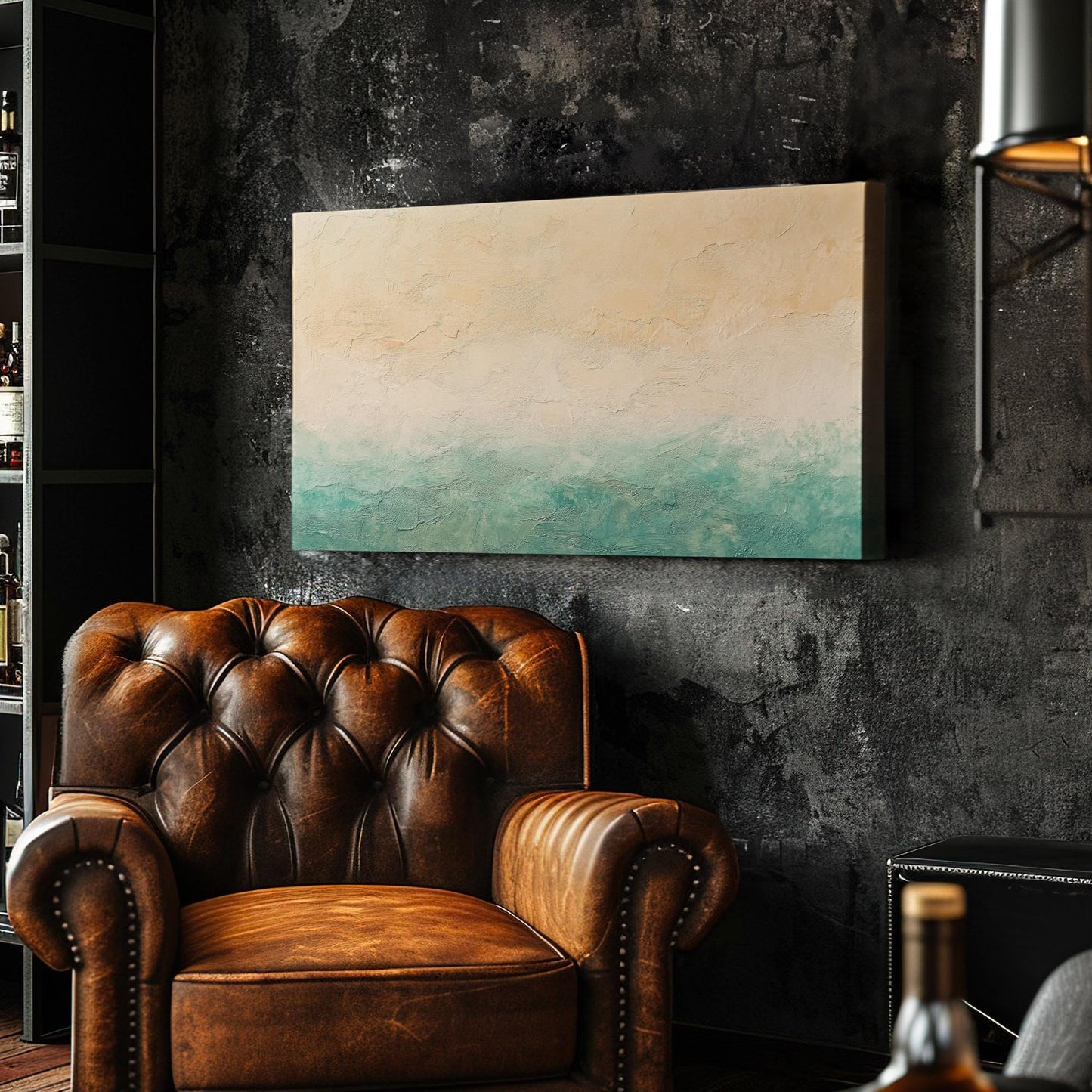 Textural Seascape Canvas Art | Impasto Palette Knife Print | Coastal Bohemian Wall Art For Living Room Horizontal Art