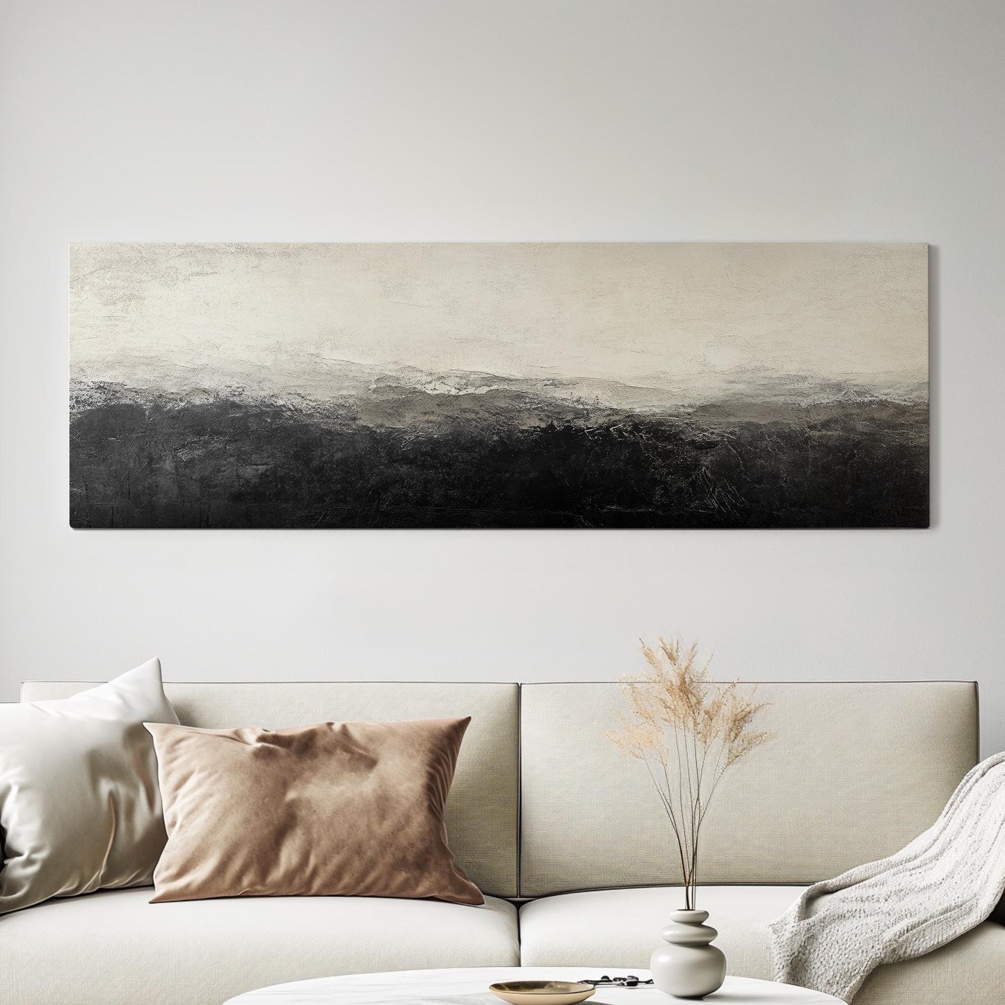 Textural Landscape Canvas Art | Impasto Palette Knife Print | Modern Minimalist Wall Art For Living Room Panoramic Wall Art