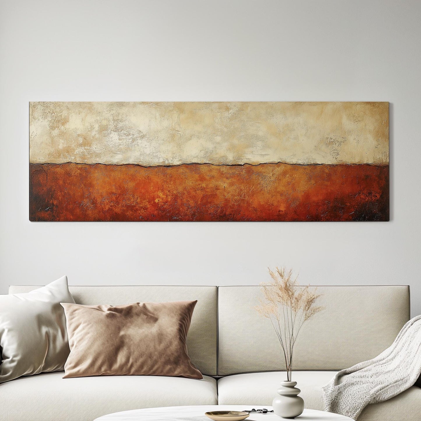 Textural Desert Landscape Canvas Art | Impasto Print | Organic Modern Wall Art For Living Room Panoramic Wall Art