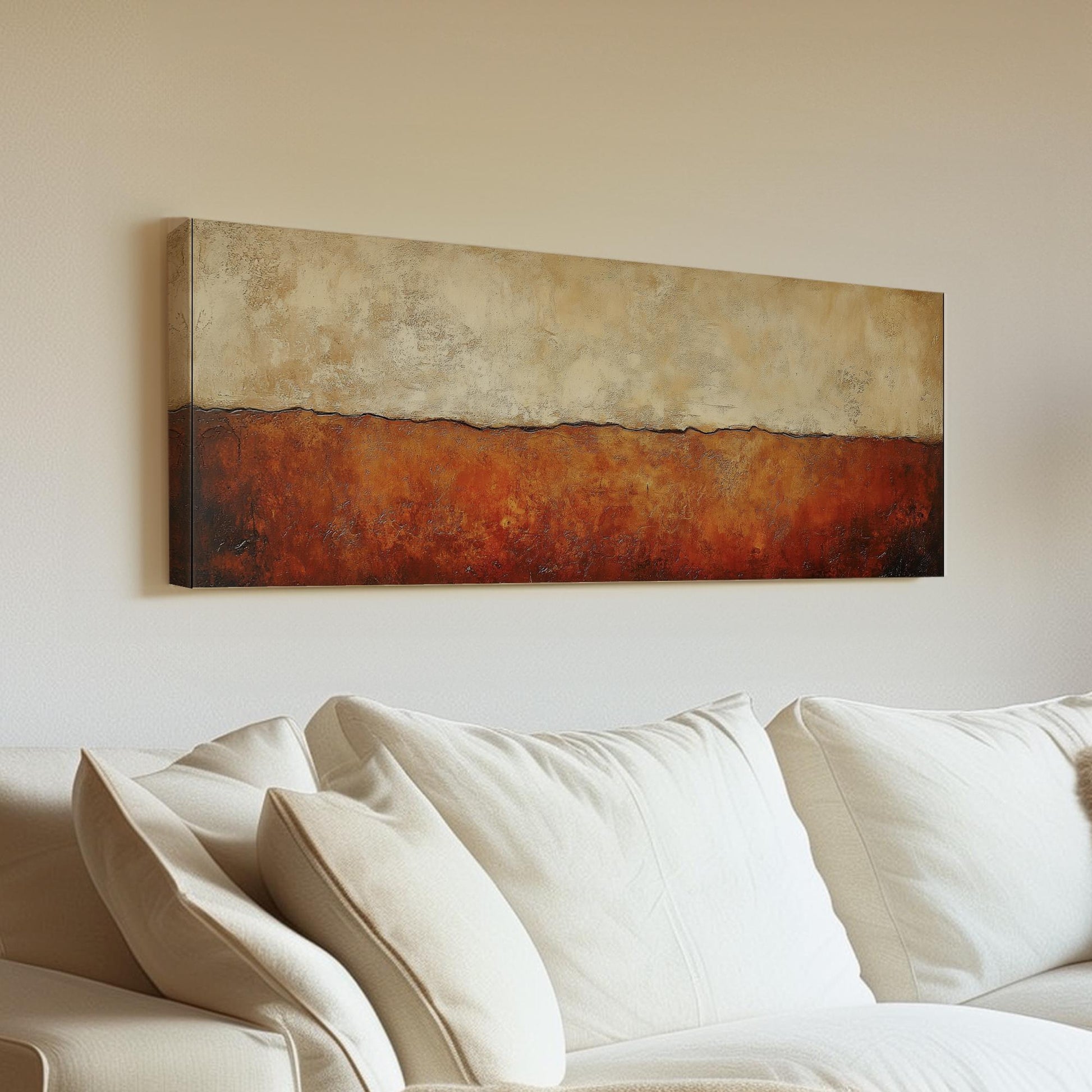 Textural Desert Landscape Canvas Art | Impasto Print | Organic Modern Wall Art For Living Room Panoramic Wall Art