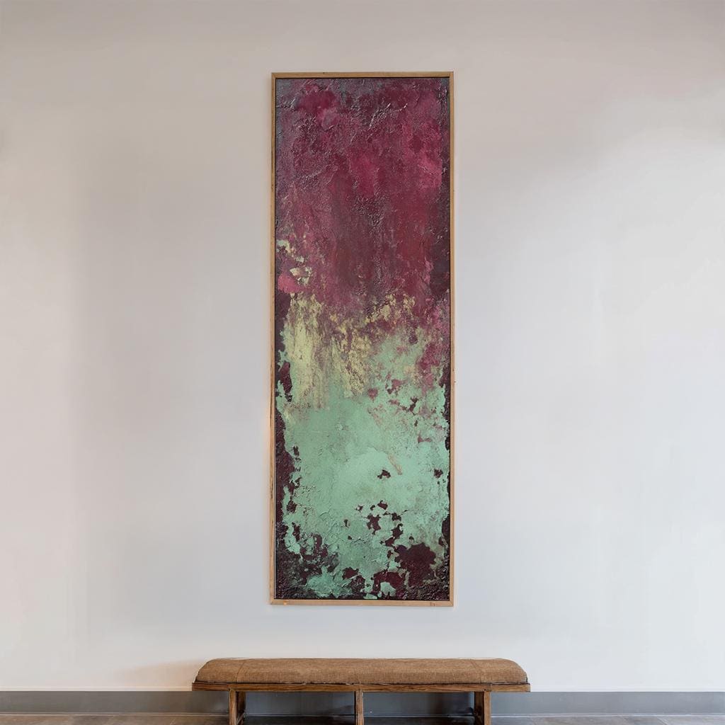 Textural Abstract Canvas Art | Impasto Print | Bohemian Wall Art For Living Room | Sage and Merlot Art | Eclectic Decor Long Vertical Art