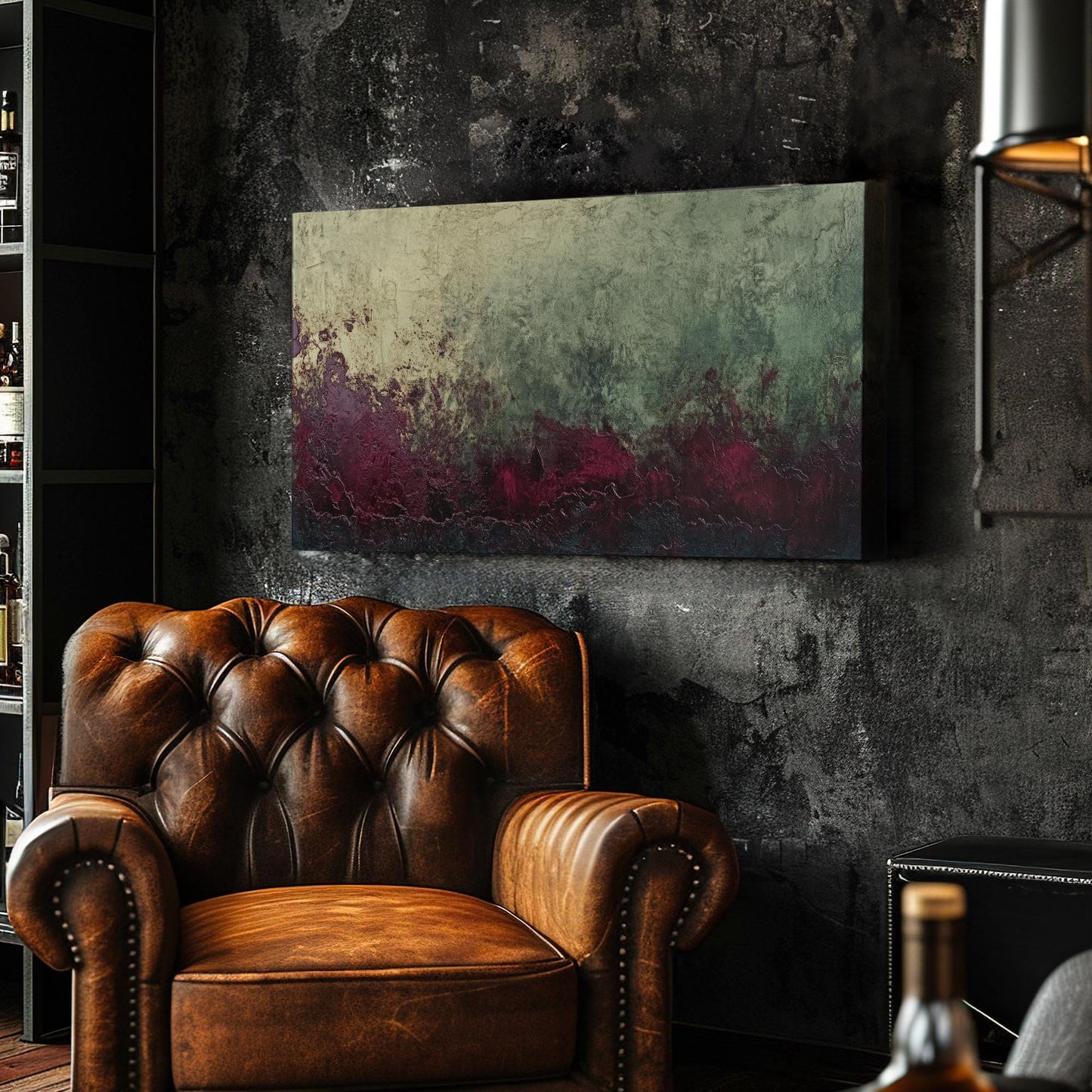 Textural Abstract Canvas Art | Impasto Print | Bohemian Wall Art For Living Room | Amethyst Olive Art | Eclectic Decor Horizontal Art