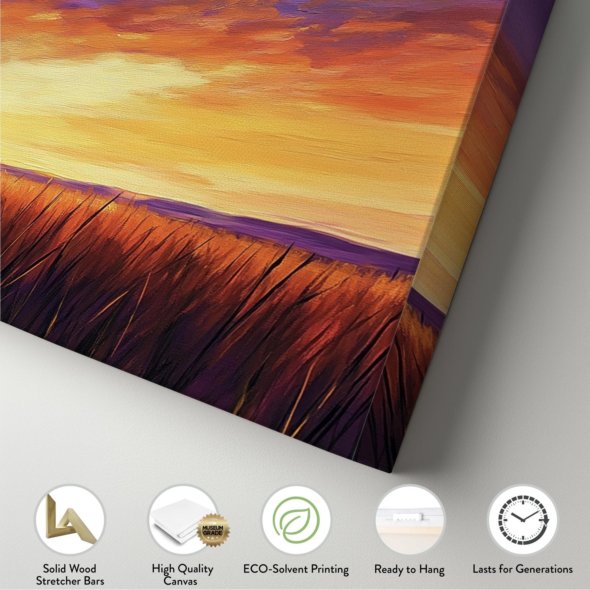 Sunset Prairie Impressionist Canvas Art | Impasto Palette Knife Print | Bohemian Wall Art For Living Room Panoramic Wall Art
