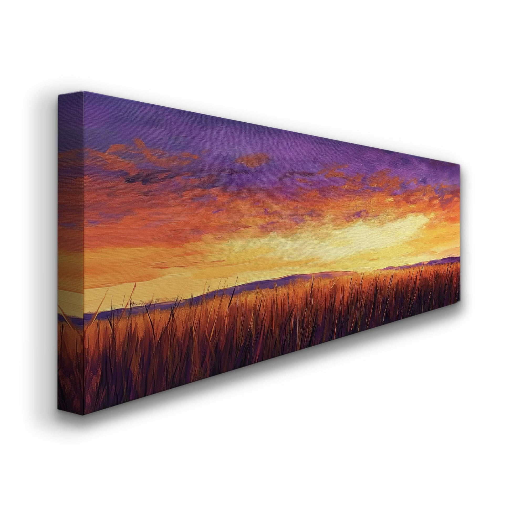 Sunset Prairie Impressionist Canvas Art | Impasto Palette Knife Print | Bohemian Wall Art For Living Room Panoramic Wall Art