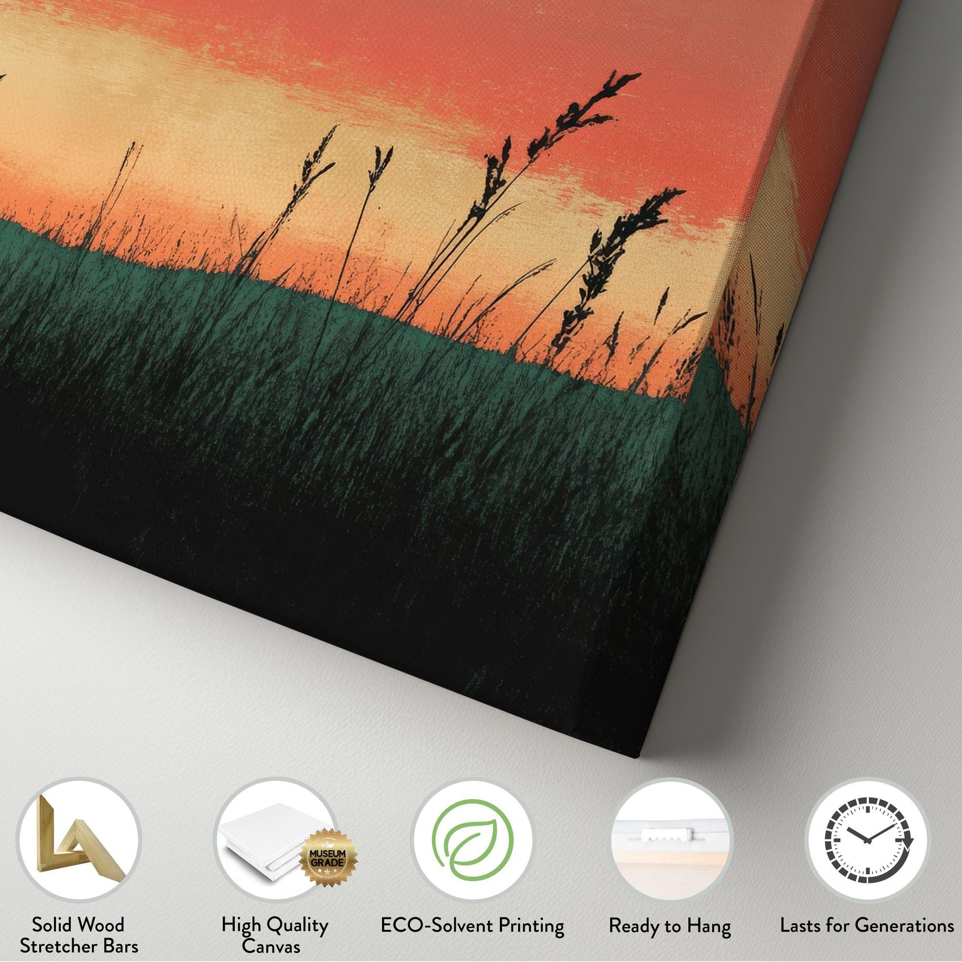 Sunset Prairie Grass Canvas Art | Impasto Print | Japandi Wall Art For Living Room | Terracotta Sage Art Horizontal Art