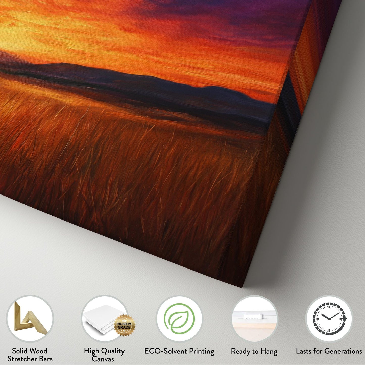 Sunset Prairie Canvas Art | Impasto Painting Print | Bohemian Wall Art For Living Room | Burnt Sienna Art | Eclectic Decor Horizontal Art