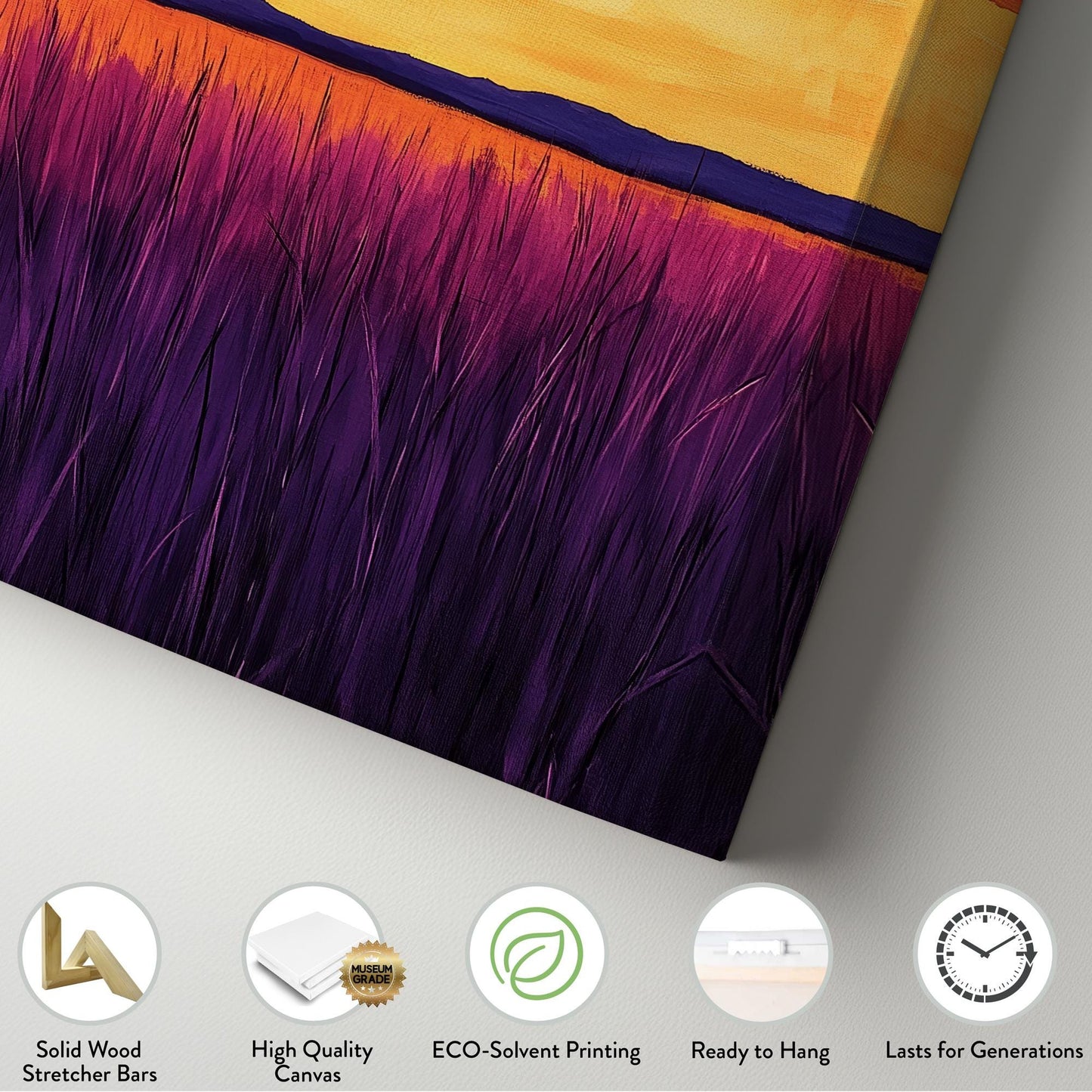 Sunset Prairie Canvas Art | Impasto Brushstroke Print | Bohemian Wall Art For Living Room | Amethyst Ember Art Vertical Canvas