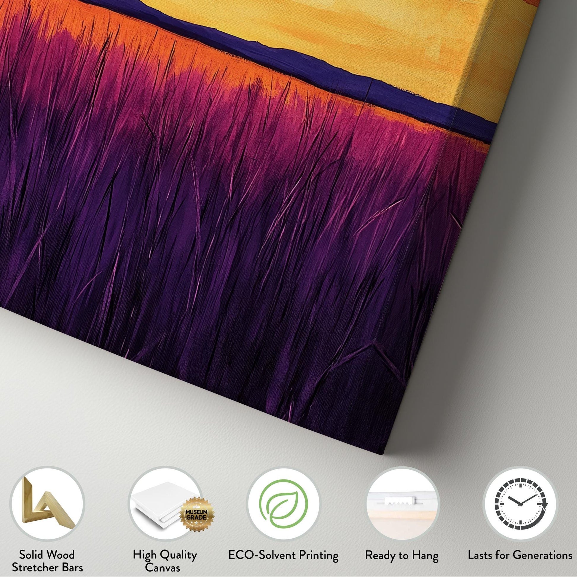 Sunset Prairie Canvas Art | Impasto Brushstroke Print | Bohemian Wall Art For Living Room | Amethyst Ember Art Vertical Canvas