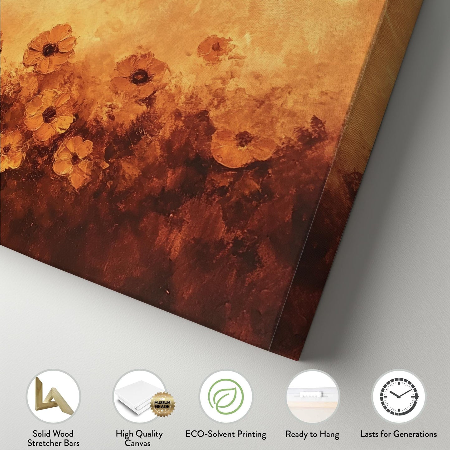 Sunset Poppies Canvas Art | Impasto Floral Print | Bohemian Wall Art For Living Room | Burnt Sienna Art Panoramic Wall Art