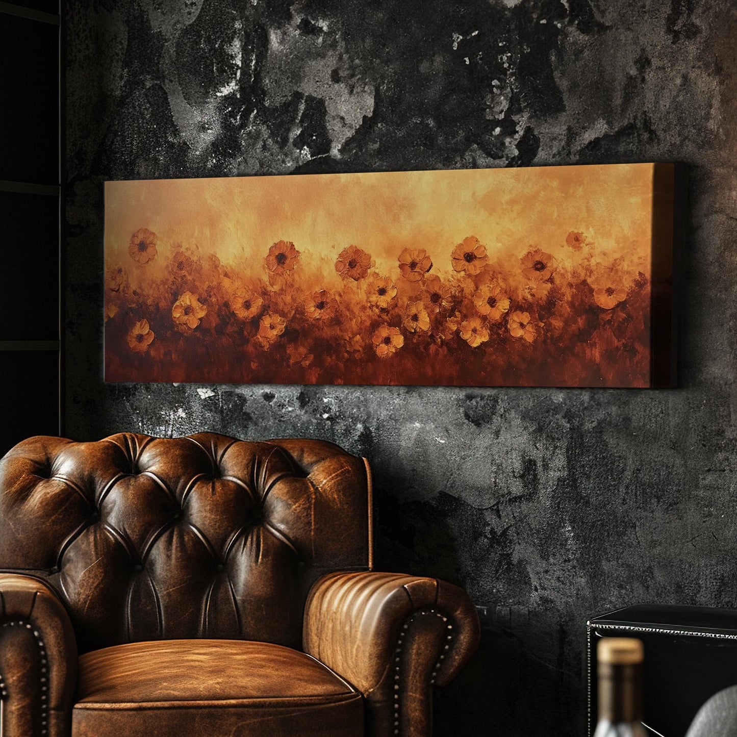 Sunset Poppies Canvas Art | Impasto Floral Print | Bohemian Wall Art For Living Room | Burnt Sienna Art Panoramic Wall Art