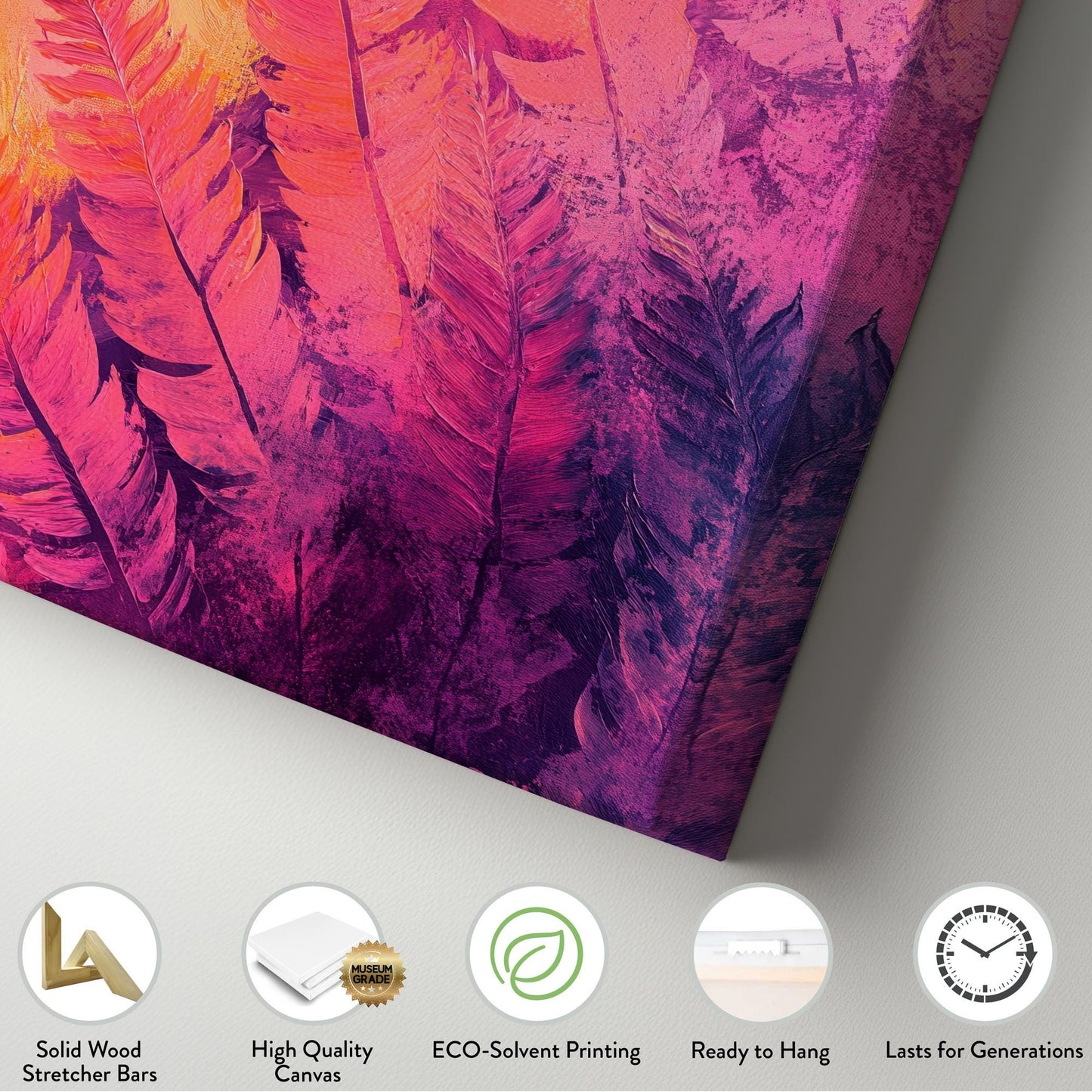 Sunset Palm Fronds Canvas Art | Impasto Painting Print | Bohemian Modern Wall Art For Living Room | Coral Sunset Art Vertical Canvas
