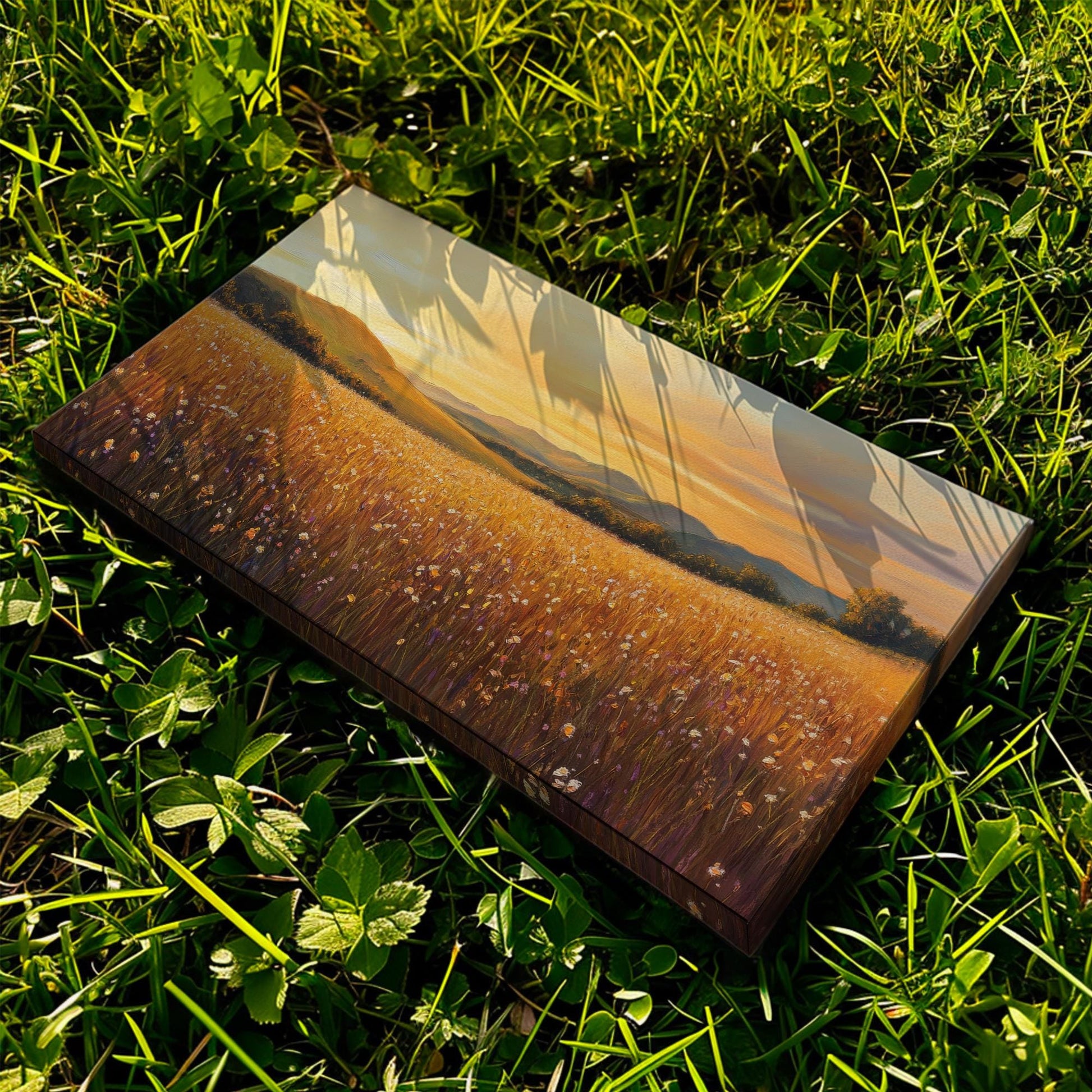 Sunset Meadow Canvas Art | Impasto Impressionism Print | Bohemian Wall Art For Living Room | Honeycomb Hues Art Horizontal Art