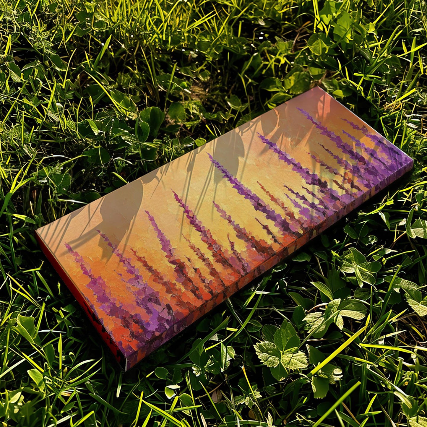 Sunset Lavender Field Canvas Art | Impasto Palette Knife Print | Bohemian Modern Wall Art For Living Room Panoramic Wall Art