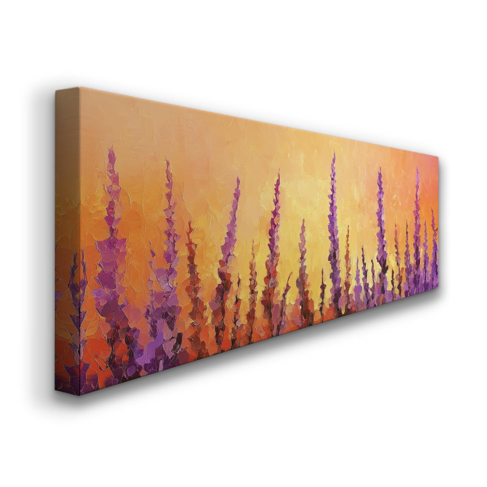 Sunset Lavender Field Canvas Art | Impasto Palette Knife Print | Bohemian Modern Wall Art For Living Room Panoramic Wall Art