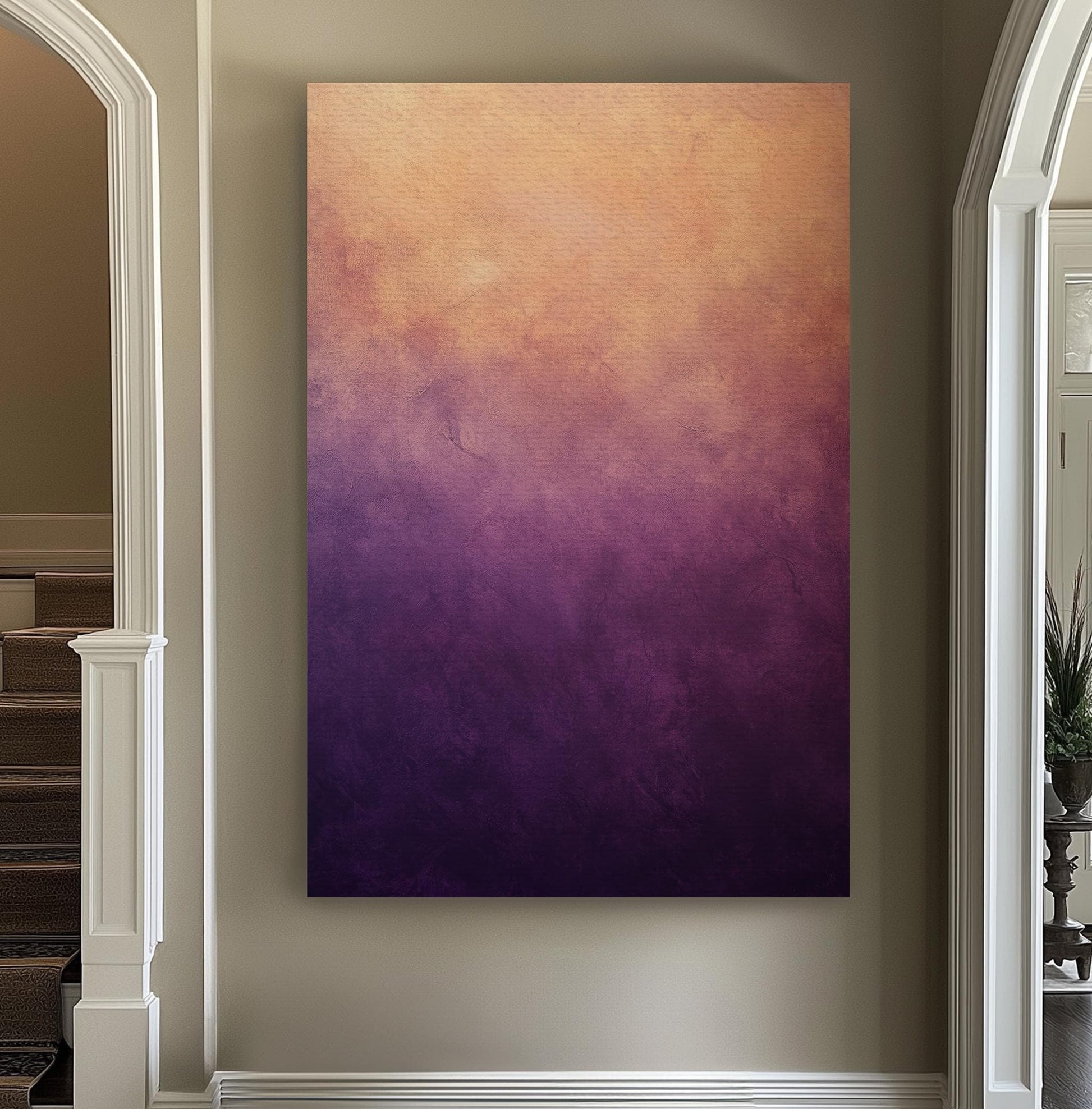 Sunset Hues Canvas Art | Ombre Textured Print | Bohemian Wall Art For Living Room | Amethyst Dusk Art Vertical Canvas