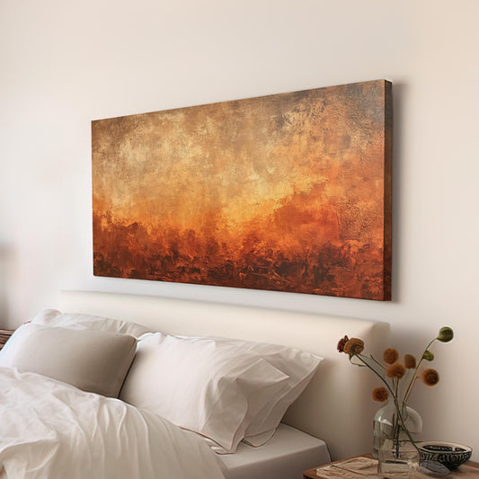 Sunset Hues Canvas Art | Impasto Textured Print | Bohemian Wall Art For Living Room | Terracotta Gold Art Horizontal Art