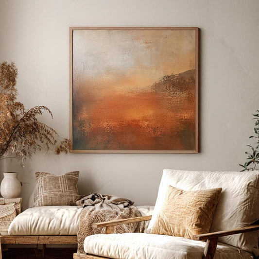 Sunset Hues Canvas Art | Impasto Textural Print | Bohemian Wall Art For Living Room | Terracotta Oyster Art Square Canvas Art