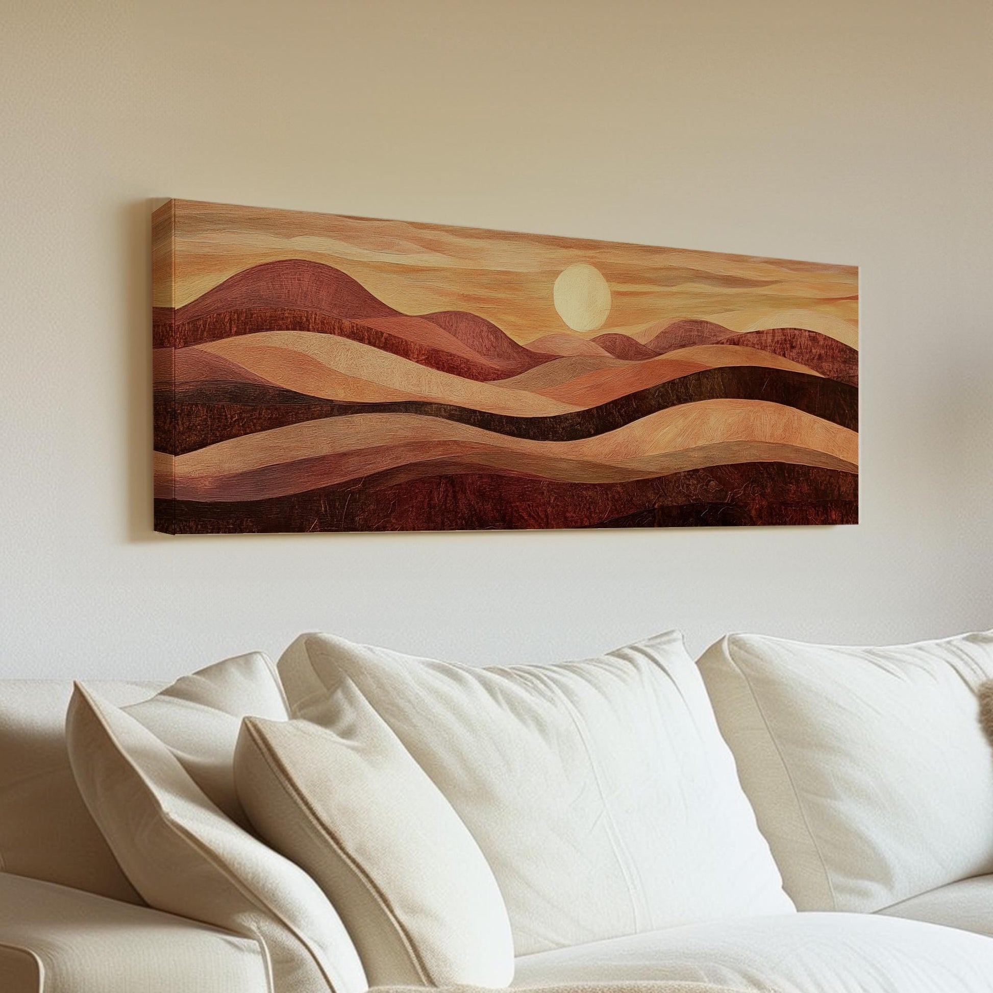 Sunset Hues Canvas Art | Impasto Print | Biophilic Wall Art For Living Room | Terracotta Bronze Art Panoramic Wall Art
